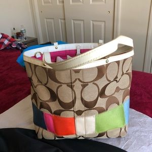 Signature Multi-Colored Stripe Khaki Tote